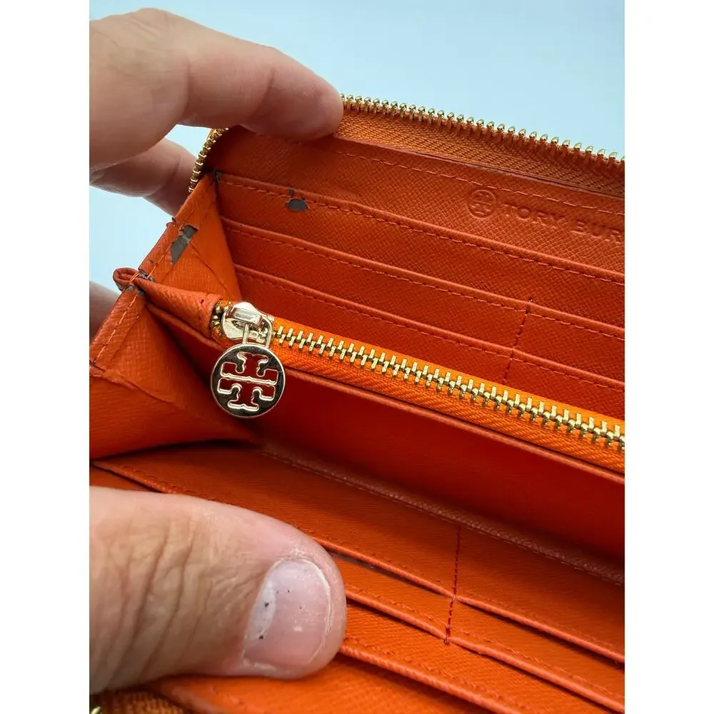 TORY BURCH Amanda Saffiano Leather Zip Around Continental Long Wallet (Orange)